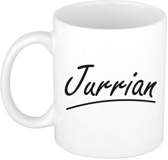 Bellatio Decorations Jurrian Naam koffiemok - beker - met sierlijke letters - wit - 300 ml - Cadeau - Heren