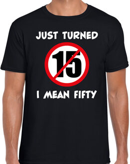 Bellatio Decorations Just turned 15 I mean 50 Abraham verjaardag cadeau t-shirt zwart heren