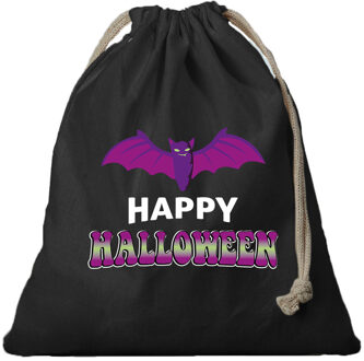 Bellatio Decorations K1x atoenen happy halloween snoep tasje met vleermuis zwart 25 x 30 cm - Verkleedtassen