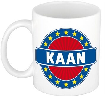 Bellatio Decorations Kaan voornaam koffiemok - beker - wit/blauw - 300 ml - Cadeau - Heren - Collega - Vaderdag Multi