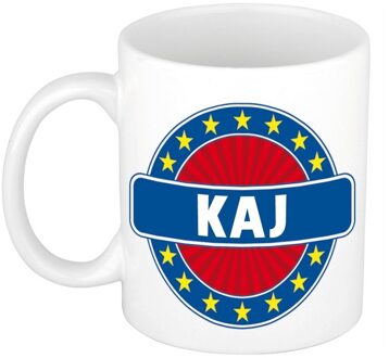 Bellatio Decorations Kaj voornaam koffiemok - beker - wit/blauw - 300 ml - Cadeau - Heren - Collega - Vaderdag