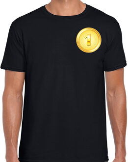 Bellatio Decorations Kampioen t-shirt gouden medaille zwart op borst voor heren S