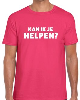 Bellatio Decorations Kan ik je helpen beurs/evenementen t-shirt roze heren 2XL