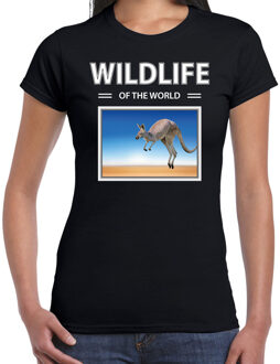 Bellatio Decorations Kangoeroe t-shirt met dieren foto wildlife of the world zwart voor dames