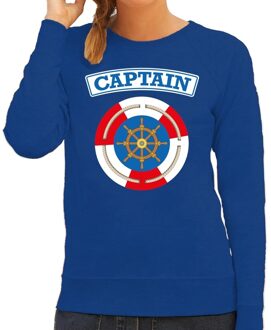 Bellatio Decorations Kapitein/captain verkleed sweater blauw voor dames 2XL