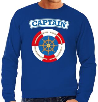 Bellatio Decorations Kapitein/captain verkleed sweater blauw voor heren 2XL