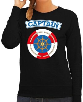 Bellatio Decorations Kapitein/captain verkleed sweater zwart voor dames 2XL