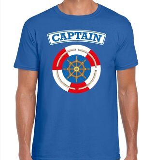 Bellatio Decorations Kapitein/captain verkleed t-shirt blauw voor heren 2XL