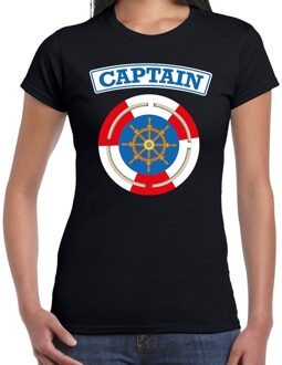 Bellatio Decorations Kapitein/captain verkleed t-shirt zwart voor dames 2XL