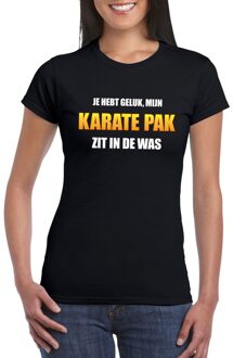 Bellatio Decorations Karatepak zit in de was dames carnaval t-shirt zwart 2XL