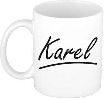 Bellatio Decorations Karel Naam koffiemok - beker - met sierlijke letters - wit - 300 ml - Cadeau - Heren