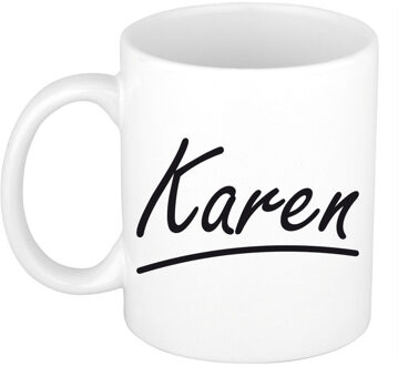 Bellatio Decorations Karen voornaam kado beker / mok sierlijke letters - gepersonaliseerde mok met naam - Naam mokken Multikleur