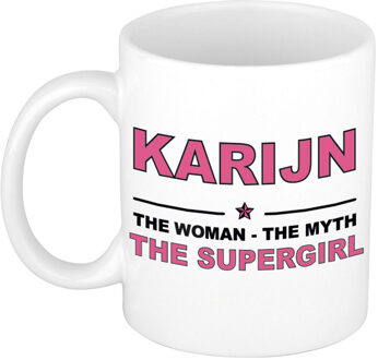 Bellatio Decorations Karijn cadeau mok - Woman Myth Supergirl - naam koffiemok - 300 ml - collega - moederdag Oudroze