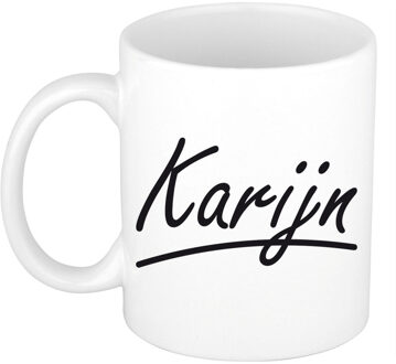 Bellatio Decorations Karijn Naam koffiemok - beker - met sierlijke letters - wit - 300 ml - Cadeau - Dames