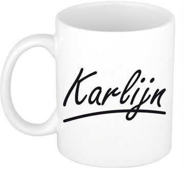 Bellatio Decorations Karlijn Naam koffiemok - beker - met sierlijke letters - wit - 300 ml - Cadeau - Dames