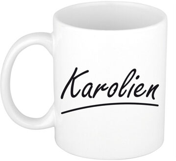 Bellatio Decorations Karolien voornaam kado beker / mok sierlijke letters - gepersonaliseerde mok met naam - Naam mokken Multikleur