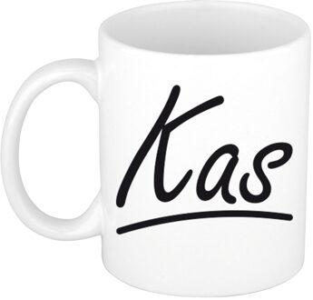 Bellatio Decorations Kas Naam koffiemok - beker - met sierlijke letters - wit - 300 ml - Cadeau - Heren