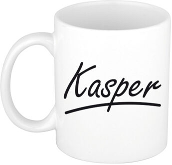 Bellatio Decorations Kasper Naam koffiemok - beker - met sierlijke letters - wit - 300 ml - Cadeau - Heren