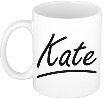 Bellatio Decorations Kate Naam koffiemok - beker - met sierlijke letters - wit - 300 ml - Cadeau - Dames