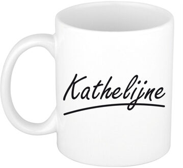 Bellatio Decorations Kathelijne Naam koffiemok - beker - met sierlijke letters - wit - 300 ml - Cadeau - Dames