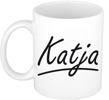 Bellatio Decorations Katja voornaam kado beker / mok sierlijke letters - gepersonaliseerde mok met naam - Naam mokken Multikleur