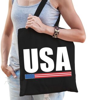 Bellatio Decorations Katoenen Amerika supporter tasje USA zwart - 10 liter - Amerikaanse supporter cadeautas