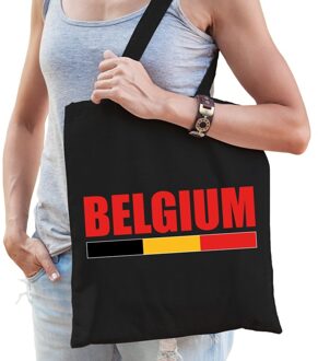 Bellatio Decorations Katoenen Belgie supporter tasje Belgium zwart - 10 liter - Belgische supporter cadeautas