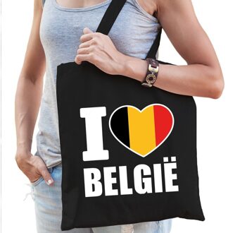 Bellatio Decorations Katoenen Belgisch tasje I love Belgie zwart - 10 liter - Belgie landen cadeautas