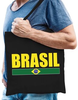 Bellatio Decorations Katoenen Brazilie supporter tasje Brasil zwart - 10 liter - Braziliaanse supporter cadeautas