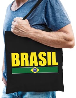 Bellatio Decorations Katoenen Brazilie supporter tasje Brasil zwart