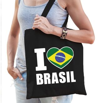 Bellatio Decorations Katoenen Brazilie tasje I love Brasil zwart - 10 liter - Braziliaanse landen cadeautas