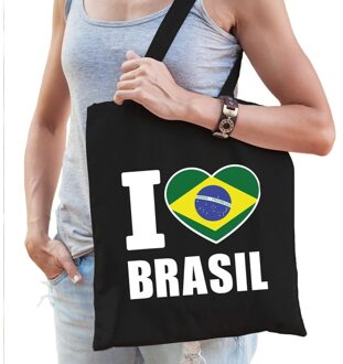 Bellatio Decorations Katoenen Brazilie tasje I love Brasil zwart