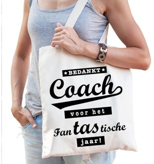 Bellatio Decorations Katoenen cadeau tasje bedankt coach voor het fantastische jaar Beige