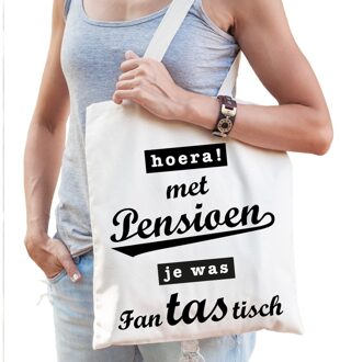 Bellatio Decorations Katoenen cadeau tasje hoera met pensioen je was fantastisch