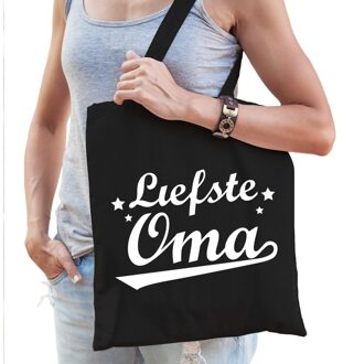 Bellatio Decorations Katoenen cadeau tasje liefste oma zwart