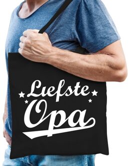 Bellatio Decorations Katoenen cadeau tasje liefste opa zwart