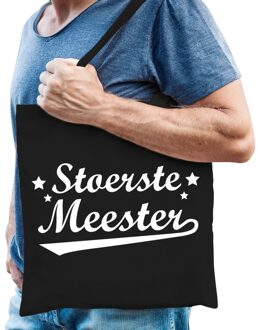 Bellatio Decorations Katoenen cadeau tasje stoerste meester zwart