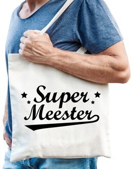 Bellatio Decorations Katoenen cadeau tasje super meester Beige