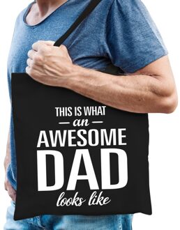 Bellatio Decorations Katoenen cadeau vader tasje awesome dad zwart