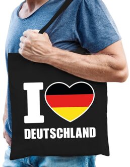 Bellatio Decorations Katoenen Duitsland tasje I love Deutschland zwart - 10 liter - Duitse landen cadeautas