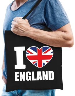 Bellatio Decorations Katoenen Engeland tasje I love England zwart - 10 liter - Engelse landen cadeautas