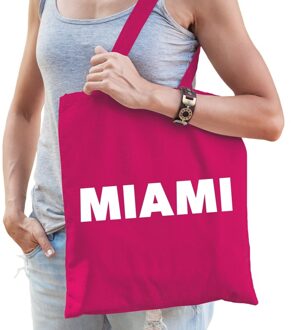 Bellatio Decorations Katoenen Florida/USA/wereldstad tasje Miami roze Fuchsia