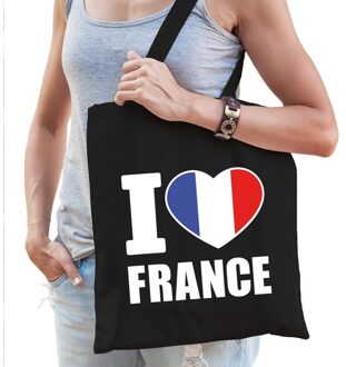 Bellatio Decorations Katoenen Frankrijk tasje I love France zwart - 10 liter -  Franse landen cadeautas