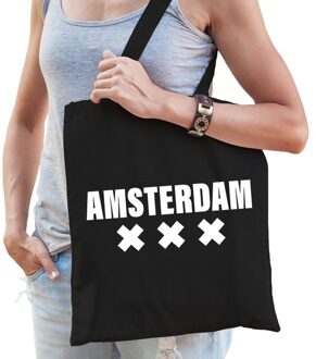 Bellatio Decorations Katoenen Holland/wereldstad tasje Amsterdam zwart
