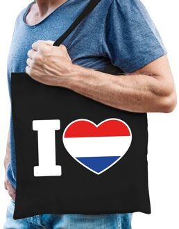 Bellatio Decorations Katoenen Hollands tasje I love Holland zwart - 10 liter -  Nederland landen cadeautas