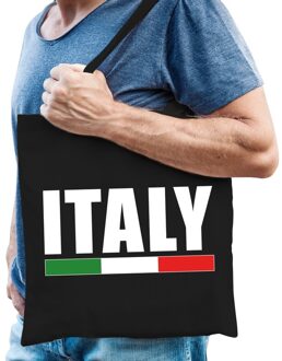 Bellatio Decorations Katoenen Italie supporter tasje Italy zwart - 10 liter - Italiaanse supporter cadeautas