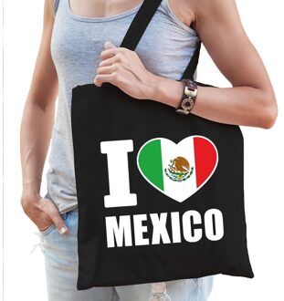 Bellatio Decorations Katoenen Mexicaans tasjeI love Mexico zwart  - 10 liter - Mexicaanse landen cadeautas