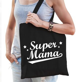 Bellatio Decorations Katoenen moeder cadeau tasje super mama zwart