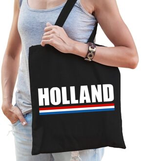 Bellatio Decorations Katoenen Nederland supporter tasje Holland zwart - 10 liter - Nederlandse supporter cadeautas