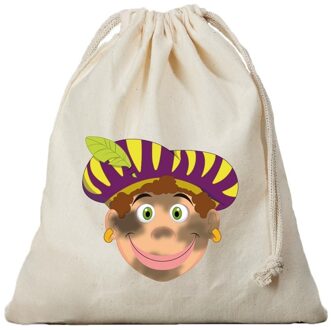 Bellatio Decorations Katoenen Pietenzak - snoep strooizak - met sluitkoord - roetveeg Piet - Pepernoten / cadeau zak